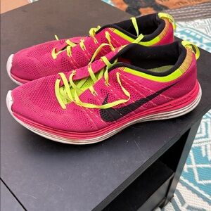 Nike Women's Pink and Neon Green Running Sneakers
